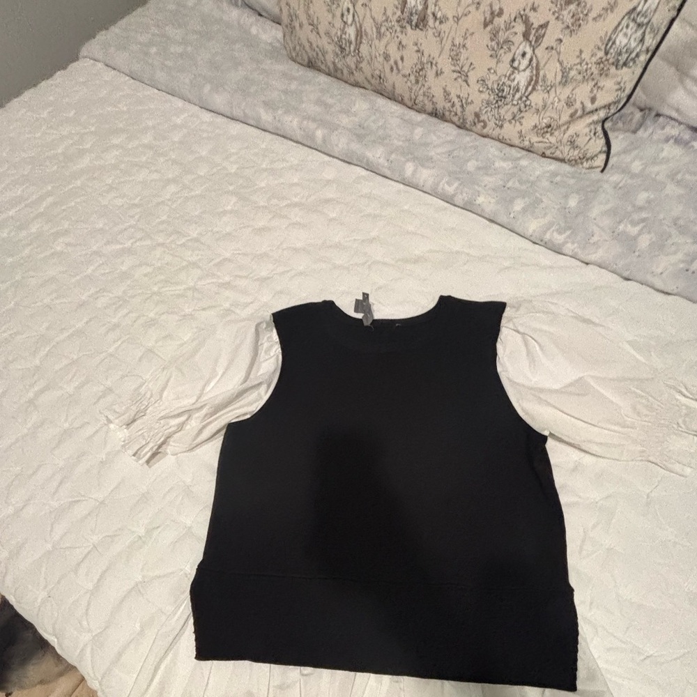 By Anthropologie Layered Poplin-Sleeve Sweater